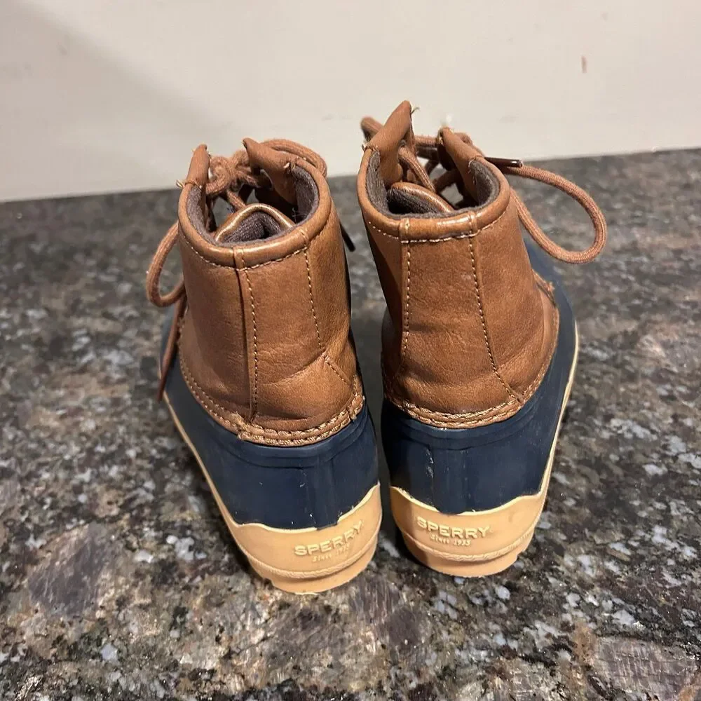 Sperry Port Duck Boot Kids' Rain Boots Sz 2 Navy Brown EUC